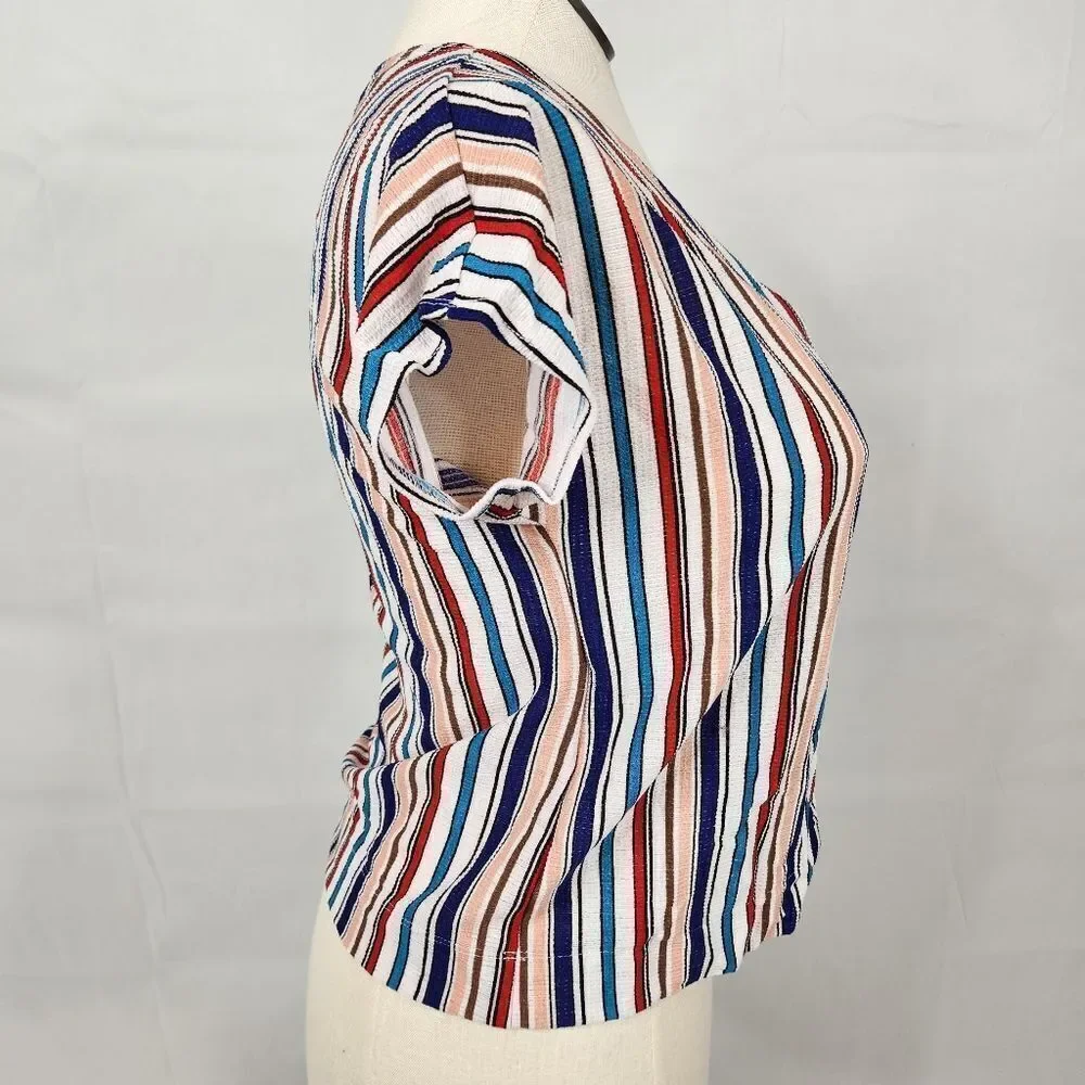 Uncommon Job Striped Wrap Buttoned V-Neck Top Sz M